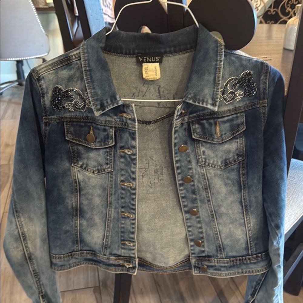 VENUS Embellished Blue Jean Jacket